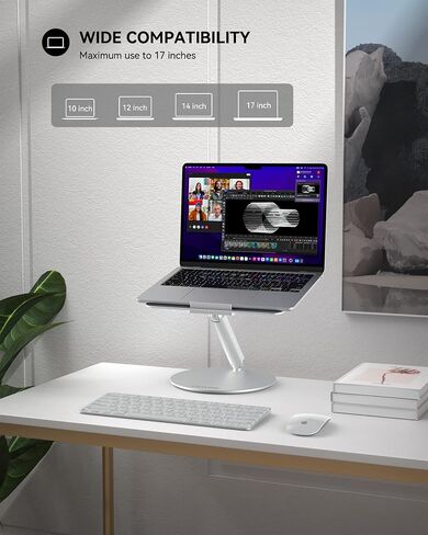 LULULOOK Laptop Stand for Desk, 360 Rotating Adjustable Laptop Riser, Foldable Aluminum Computer Desktop Holder Stand Compatible with MacBook Pro/Air, Dell, HP, Lenovo and Other 10-17inch Laptops in Kuwait