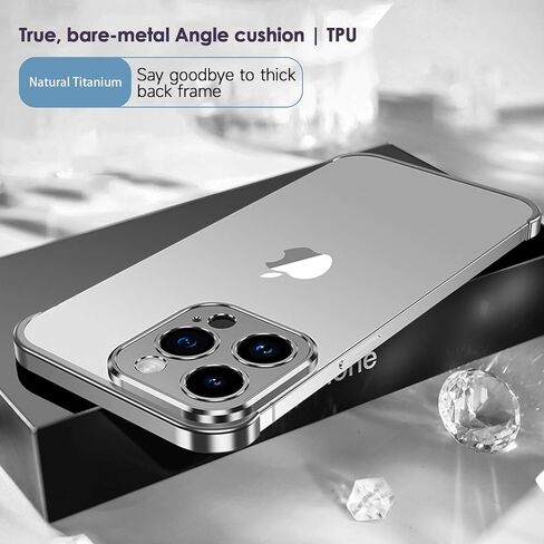 Losin Compatible with iPhone 15 Pro Max Case with Camera Lens Protector, Aluminum Metal Frameless, Borderless Design, Slim Thin & Lightweight, Shockproof Bumper Cover, for Women Men (Natural Titanium) in Kuwait