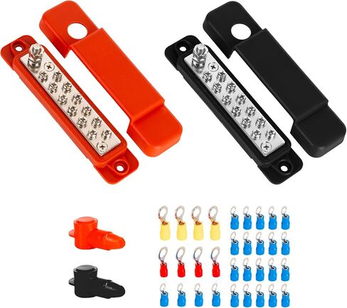 BlueStars 2 Packs 5/16" (M8) Dual Bus Bar Max 48V DC 250A - Power Distribution Block, Insulated Studs Battery Junction Terminal Post for Car RV Boat Solar Cell - Positive & Negative, with 4 Screws in Saudi Arabia