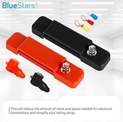 BlueStars 2 Packs 5/16" (M8) Dual Bus Bar Max 48V DC 250A - Power Distribution Block, Insulated Studs Battery Junction Terminal Post for Car RV Boat Solar Cell - Positive & Negative, with 4 Screws in Saudi Arabia