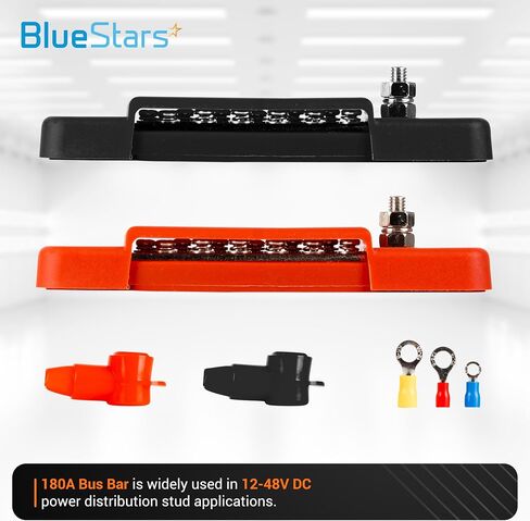 BlueStars 2 Packs 5/16" (M8) Dual Bus Bar Max 48V DC 250A - Power Distribution Block, Insulated Studs Battery Junction Terminal Post for Car RV Boat Solar Cell - Positive & Negative, with 4 Screws in Saudi Arabia