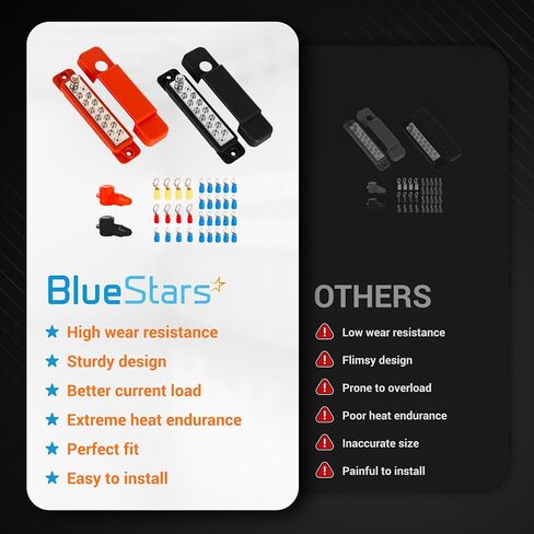 BlueStars 2 Packs 5/16" (M8) Dual Bus Bar Max 48V DC 250A - Power Distribution Block, Insulated Studs Battery Junction Terminal Post for Car RV Boat Solar Cell - Positive & Negative, with 4 Screws in Saudi Arabia