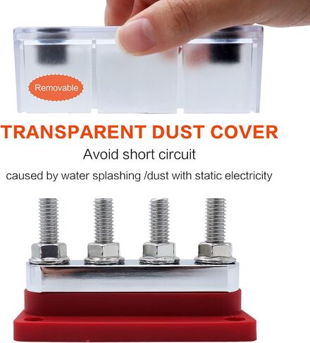 2 pcs 600A High Current Bus Bar with 4 Studs (3/8 inch) M10 Nickel Plated Copper Distribution Block Ideal for Electrical Battery Ground Buss Bar Connections with Cover 300 V AC/12-48 V DC in Kuwait