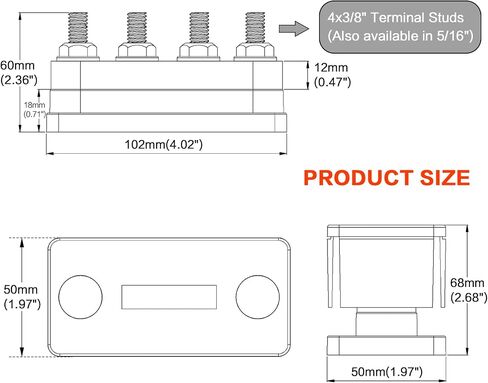 2 pcs 600A High Current Bus Bar with 4 Studs (3/8 inch) M10 Nickel Plated Copper Distribution Block Ideal for Electrical Battery Ground Buss Bar Connections with Cover 300 V AC/12-48 V DC in Kuwait