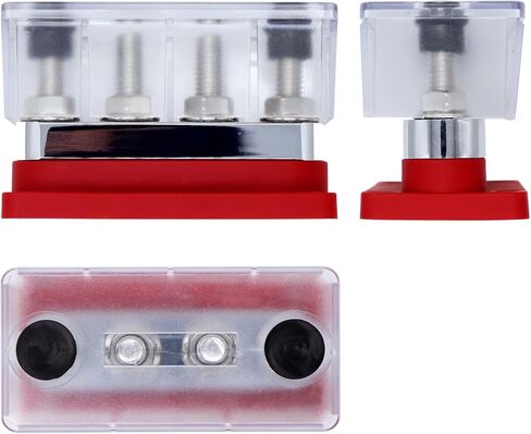2 pcs 600A High Current Bus Bar with 4 Studs (3/8 inch) M10 Nickel Plated Copper Distribution Block Ideal for Electrical Battery Ground Buss Bar Connections with Cover 300 V AC/12-48 V DC in Kuwait