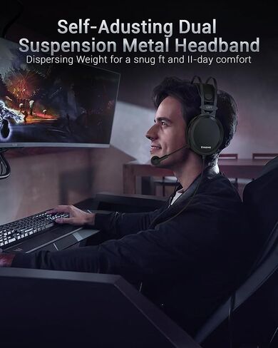 NUBWO N7 Stereo Gaming Headsets with Noise Canceling Mic for Xbox, PS5, PS4, PC, Adaptive Headband, Easy Control (Black) in Saudi Arabia