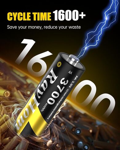 Rechargeable AA Lithium Batteries with Charger - 8 Pack Double A Batteries for Blink Camera, 1.5V Constant Output 3700mWh High Capacity, Cycle Times Up to 1600, with 8 Slot aa Li-Ion Battery Charger in Saudi Arabia
