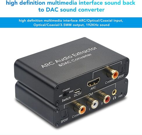 مستخرج صوت HDMI ARC 192 كيلو هرتز، محول HDMI ARC مع منفذ سماعة رأس 3.5 مم، محول صوت تناظري لمكبر صوت مكبر الصوت للسينما المنزلية والتلفزيون، Generickb86t743ph in Kuwait