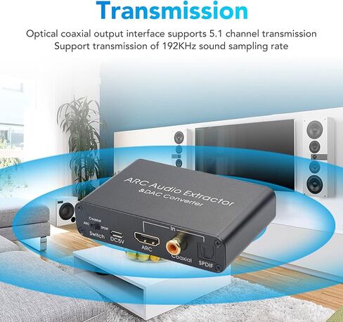 مستخرج صوت HDMI ARC 192 كيلو هرتز، محول HDMI ARC مع منفذ سماعة رأس 3.5 مم، محول صوت تناظري لمكبر صوت مكبر الصوت للسينما المنزلية والتلفزيون، Generickb86t743ph in Kuwait
