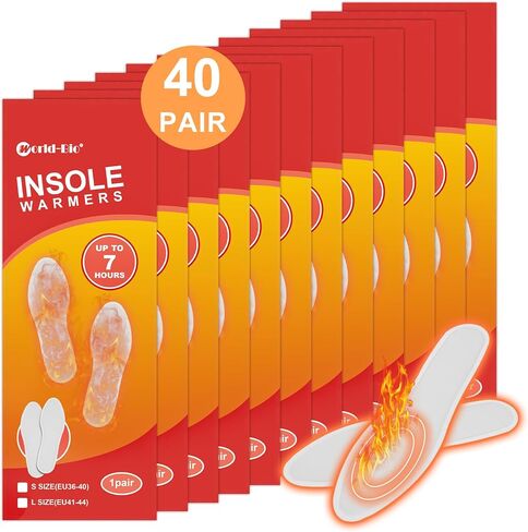Insole Foot Warmers Disposable, Long Lasting Ultra Thin Foot Toe Warmers for Men Women, Air Activated Heated Insole Warmers for Feet for Hiking Camping Skiing, Up to 7 Hours of Heat, S/L, 40/10 Pair in Saudi Arabia