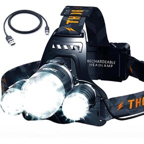TDC Headlamp Rechargeable USB-C, 1080 Lumen, Super Bright Head Lamps Led Rechargeable, Waterproof Head Lights for Forehead, Head Flashlight for Adults