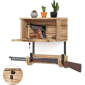 Gun Rack Wall Mount, Horizontal Gun Racks for Wall With Storage 2 PIstol & 1 Gun, Wood Rifle Shotgun Wall Mount with Gun display