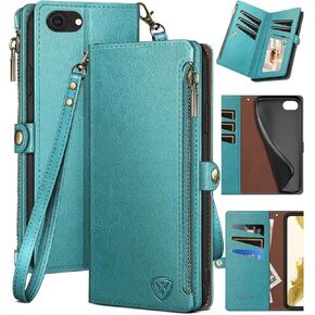 XcaseBar for iPhone SE 3rd/7/8 Wallet case with Zipper Credit Card Holder【RFID Blocking】, Flip Folio Book PU Leather Phone case Shockproof Cover Women Men for Apple SE case Lilac Purple
