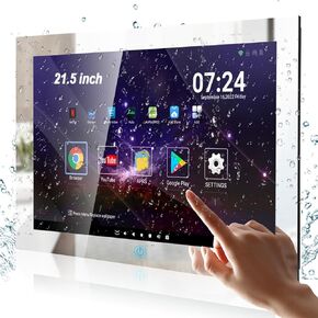 Haocrown 32 Inch Smart Touch Screen Mirror TV for Bathroom 1080P Waterproof TV ATSC Tunner Android 11.0 for Hotel Shower Spa,Built-in Speakers,Wi-fi and Bluetooth,500 cd/㎡ High-Brightness,Model 2024