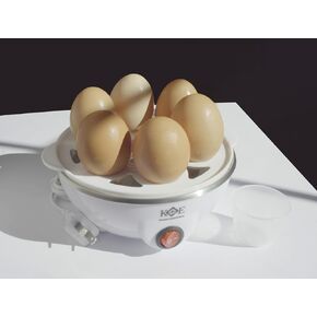 Mini Rapid Egg Cooker, 3 ways to cook - Steam, Poach, or Scramble. Easy to Peel! 14 Egg Capacity. Compact design. This Egg Steamer is Ideal for Hard or Soft Eggs, Vegetables, Dumplings, and more.