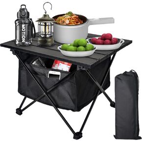 Foldable Camping Side Table, Ultralight Small Beach Table Aluminum, Portable Outdoor Table with Carry Bag and Storage for Picnic, Grill, Hiking, Fishing, Sand, Camping Essentials(S)