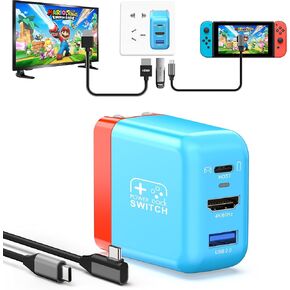 شاحن قاعدة التبديل المحمول RREAKA لجهاز نينتندو سويتش/OLED، شاحن مثالي لمحطة إرساء التلفزيون الساحرة 4K@60 هرتز HDMI/USB2.0/PD USB-C منفذ شحن سريع وكابل USB-C بطول 4 أقدام (أزرق، 30 وات) in Kuwait