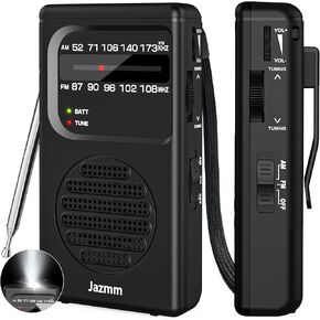 Portable Radio AM FM,Battery Operated Radio with 3W Large Speaker,Transistor radios with Best Reception,Pocket Radio with Back Clip,Flashlight,3.5mm Earphone Jack,Tuning Light,Gift for Elder