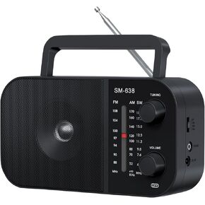 AM FM Radio with Bluetooth Speaker, Rechargeable Radio Portable, AC Plug in or Battery Powered Transistor Radio with Headphone Jack, Large Tuning Knob for Home/Outdoor/Office