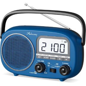 Portable Radio AM FM with Bluetooth,Built-in Rechargeable Battery/Plug in Wall/4*D Cell Battery Operated Radio, Digital Time Display, Transistor Radio for Home,Outdoor,Gift,Seniors Black