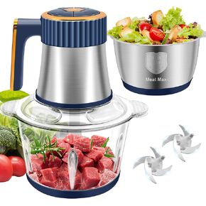 Food Processor, 5 Modes Electric Food Chopper with 2 Bowls (8 Cup+8 Cup) & 2 Bi-Level Blades, Meat Grinder for Home Use, Mincing and Puree for Kitchen Aid, Baby Food, Pet Food (Blue)