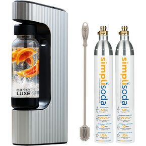 Twenty39 qarbo LUXE Premium Metal Sparkling Water Maker Machine - Soda Beverage Carbonator for Home, Seltzer Water Carbonation Fizz Maker (Amalfi Silver)
