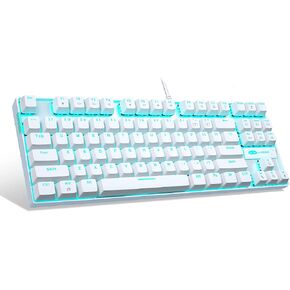 MageGee Mechanical Gaming Keyboard with Blue Switch, Compact 87 Keys Wired Computer Keyboard for Windows Laptop PC Gamer, LED Ice Blue Backlit, White