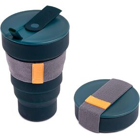 HuNu Collapsible Coffee Cup with Lid - Reusable & Microwave Safe Silicone Collapsible Cup, Foldable Cup, Portable Coffee Travel Mug/Camping Cup (12OZ, Sage Green)*Straw Sold Separately*