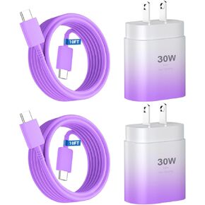 Samsung Charger Cord 25W Android Charger Fast Charging Cable Type C Charger Super Fast Wall Charger Block for Samsung Galaxy S23Ultra/S23/S23+/S22/S22Ultra/S22+/S21/S20/Note 10/20,Z Fold/Flip,2 Pack