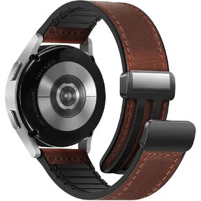Magnetic Leather Band Compatible with Samsung Galaxy Watch 7/6/5/4/Active 2 40mm 44mm/Watch 6 Classic 43mm 47mm/Watch 5 Pro 45mm/Watch 4 Classic 42mm 46mm, 20mm Strap for Men