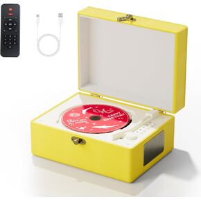 Time Music Box CD Player with Speakers; Bluetooth Transmitter; Festival Gift; BGM Player for Home Decor (Yellow)