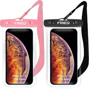 Waterproof Phone Pouch Bag - 2 Pack, Universal IPX8 Waterproof Phone Case Dry Bag with Lanyard for iPhone 15/14/13/12/11 Pro Max Samsung Galaxy S22 S20 and More Up to 7" (Black and Pink)