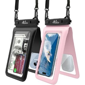 MoKo Double Case Waterproof Phone Pouch, 2Pack Waterproof Phone Case Dry Bag with Adjustable Lanyard Compatible with iPhone 15 14 Pro Max Galaxy S23 Ultra/Note 20 Ultra Up to 7 Inches, Black+Purple