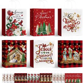 Horaldaily 24 Christmas Gift Paper Bags Bulk with handles Wrapping, Christmas Trees Snow Snowman Deer Holiday Presents(24 Large)