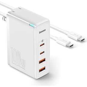USB C Charger, Baseus 100W 4-Port GaN II Wall Charger, USB C Fast Charger Block with 2A+2C Ports for iPhone Series, Galaxy, MacBook, iPad, Laptops, AirPods, Apple Watch, Black