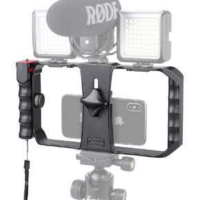 Zeadio Smartphone Video Cage Rig, Filmmaking Vlogging Case, Phone Stabilizer Tripod Mount with Wireless Remote Shutter Fits for All iPhone and Android Smartphones