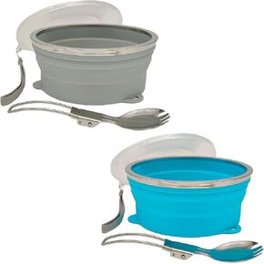Mess Kit for Camping Silicone Collapsible Bowl and Stainless Steel Spoon for Backpacking Outdoor Hiking Traveling and Picnic