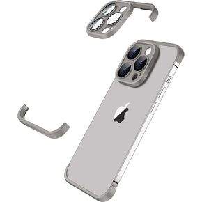 Losin Compatible with iPhone 15 Pro Max Case Borderless Design Camera Lens Protection Slim Thin Lightweight Soft Silicone Frameless Case Shockproof Bumper Cover for Men and Women, Natural Titanium