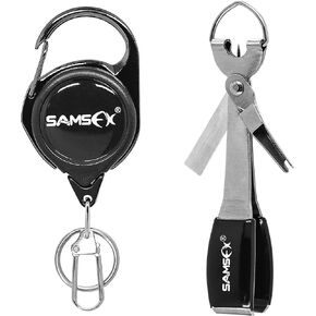 SAMSFX Fishing Knot Tying Tool, Multifunctional Fly Fishing Nippers with Retractor, Fishing Line Knot Tyer, Fast Tie Nail Knots, Tackle Box Accessory