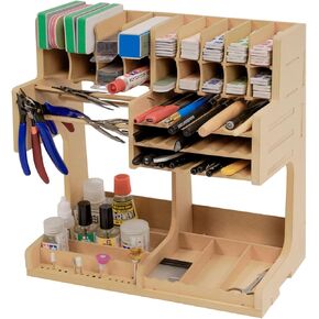 Wooden Model Kit Organizer Rack with MDF Material, Paint Rack, Screwdriver/Brush Holder, For Tamiya Paints and Tools, GK1