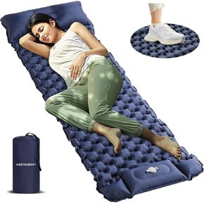 Sleeping Pad for Camping with Built in Pillow Self-Inflating Sleeping Mats with Built-in Foot Pump Ultralight Travel Air Mattress for Camping Backpacking Tent Hiking Blue 1Pcs