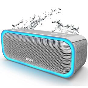 DOSS SoundBox Pro Bluetooth Speaker with 20W Stereo Sound, Active Extra Bass, IPX6 Waterproof, Bluetooth 5.0, TWS Pairing, Multi-Colors Lights, 20H Playtime, Portable Speaker for Beach, Outdoor-Black