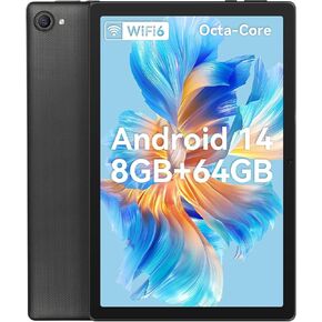 Tablet 10 Inch Android 14 Tablets,8GB+64GB,1TB Expand, Widevine L1 Compatible Octa-Core Tablet with WiFi 6,5000mAh,Dual 8MP Camera, Face ID Android Tablet (Black)