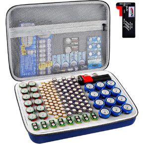 Battery Organizer Case, Batteries Storage Holder Container with Tester Checker. Garage Organization Box for AA AAA 9V C D Lithium 3V LR44 CR2016 CR1632 CR2032 CR2025 (Not Includes Battery Pack) -Black