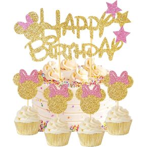 Snowflake Cupcake Toppers 24pcs Pink and Silver Glitter Winter Wonderland Cake Decorations Frozen Theme Cupcake Picks Winter Birthday New Year Christmas Party Favors