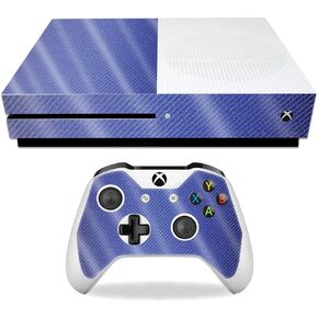 MightySkins Glossy Glitter Skin for Microsoft Xbox One S - Blue Carbon Fiber | Protective, Durable High-Gloss Glitter Finish | Easy to Apply, Remove, and Change Styles | Made in The USA