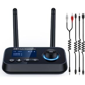 3-in-1 Bluetooth Transmitter Receiver for Tv/Home Stereo/Old Speakers/Wireless Headphones Long Range Bluetooth Audio Adapter Dual Link Low Latency Screen Display Optical/Aux/RCA Outputs/Inputs