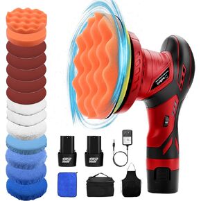 21V Cordless Buffer Polisher Kit,6 Inch Brushless Dual Action Polisher w/ 2 X 2.0Ah Batteries,6 Variable Speed 2500-5000 RPM Random Orbital Polisher Kit for Car Detailing, Waxing, Polishing