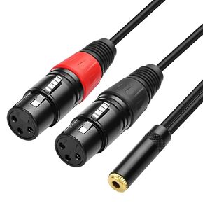 XMSJSIY Dual XLR to 3.5mm Jack Microphone Cable Dual XLR Female to 3.5mm 1/8 TRS Jack Audio Stereo Cable Y-Splitter Cable Computer or Phone to Speaker Breakout Lead Adapter Cable - 24CM/9INCH