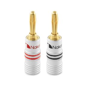 Nakamichi Excel Series 24k Gold Plated Banana Plug 12 AWG - 18 AWG Gauge Size 4mm for Speakers Amplifier Hi-Fi AV Receiver Stereo Home Theatre Radio Audio Wire Cable Screw Connector 4 Pcs (2-Pairs)